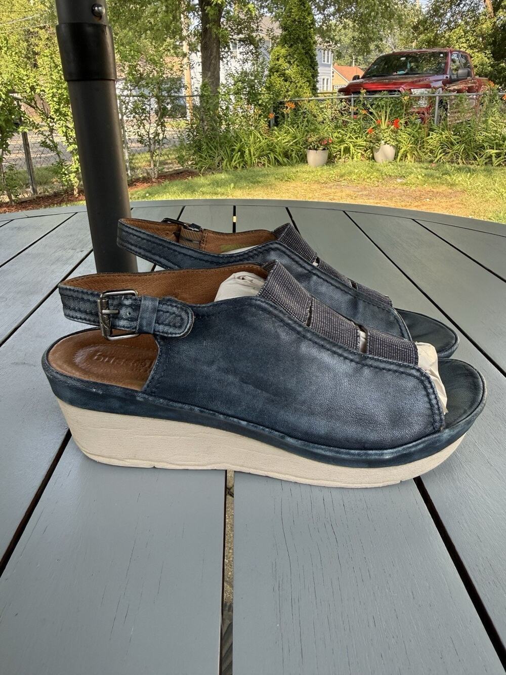 Bussola Leather Wedge Sandals Womens Size EU 40 US 9 Slingback Comfort Casual